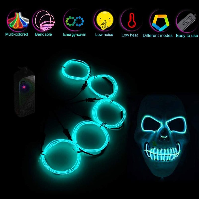 TiTiToo Neon Light 5-in-1 Meter Wire，Portable Battery Pack with Decorative Wire，Suitable for Birthday Parties，Thanksgiving and Other Occasions. (Ice Blue) - Image 2